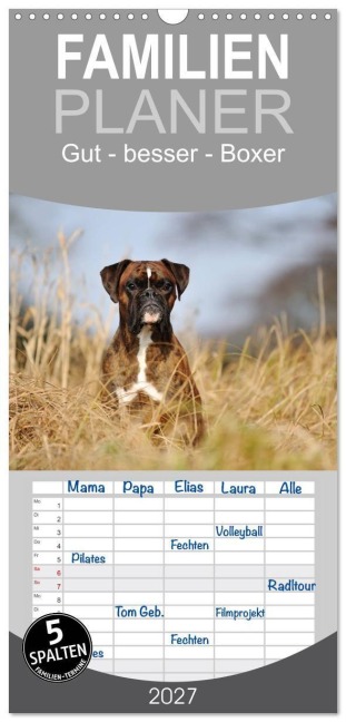Familienplaner 2027 - Gut - besser - Boxer mit 5 Spalten (Wandkalender, 21 x 45 cm) CALVENDO - Yvonne Janetzek