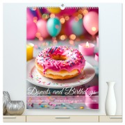 Cover-Bild zum Titel 'Donuts and Birthdays, süßer Geburtstagskalender mit bunte KI Donuts (hochwertiger Premium Wandkalender 2026 DIN A2 hoch), Kunstdruck in Hochglanz' von 'Fred Schimak'