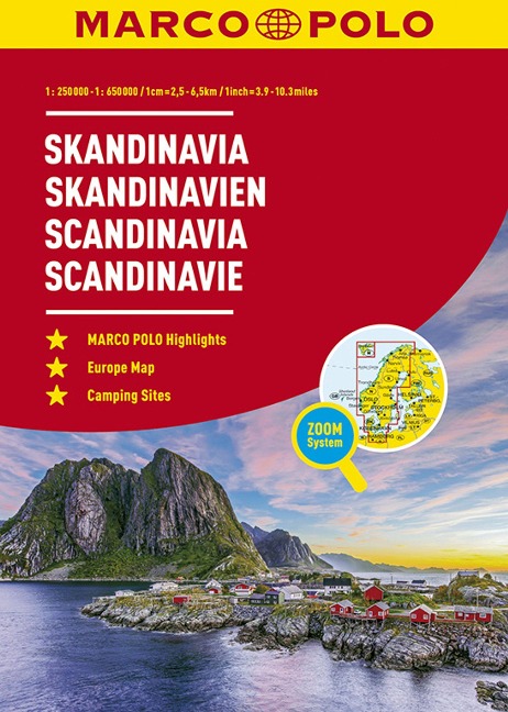 MARCO POLO Reiseatlas Skandinavien 1:250 000 / 1:650 000 mit Europa 1:4 500 000 - 