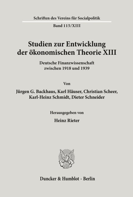 Studien zur Entwicklung der ökonomischen Theorie XIII. - 