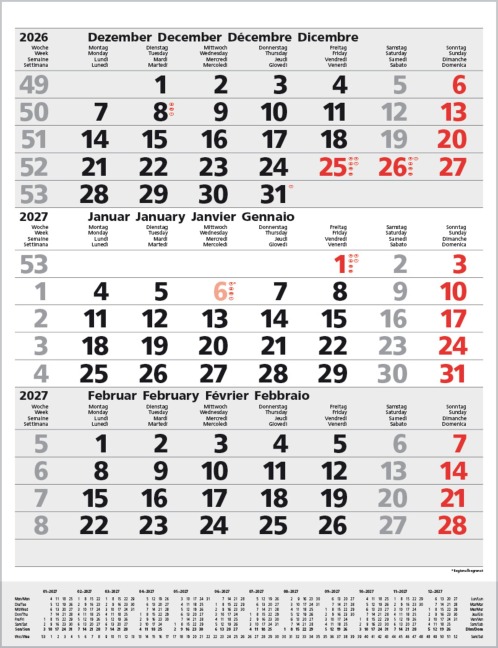 3-Monats-Planer Comfort Grau 2027 - 