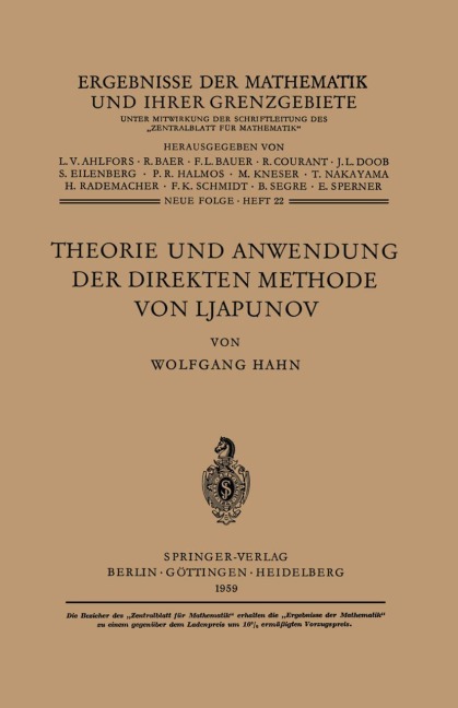 Theorie und Anwendung der direkten Methode von Ljapunov - Wolfgang Hahn