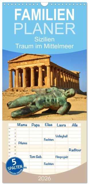 Familienplaner 2026 - Sizilien - Traum im Mittelmeer mit 5 Spalten (Wandkalender, 21 x 45 cm) CALVENDO - Hans-Josef Und Ilona Jakobs