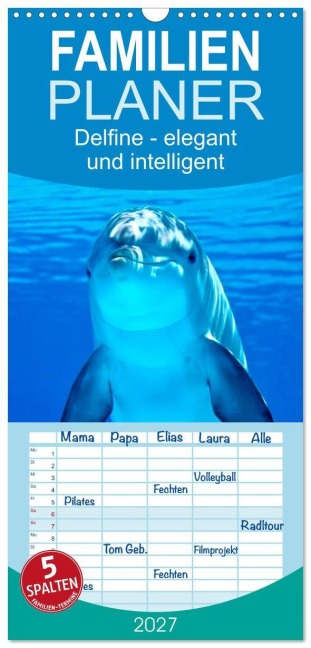 Familienplaner 2027 - Delfine - elegant und intelligent mit 5 Spalten (Wandkalender, 21 x 45 cm) CALVENDO - Peter Roder