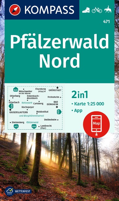 KOMPASS Wanderkarte 471 Pfälzerwald Nord 1:25.000 - 