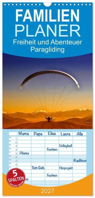 Familienplaner 2027 - Freiheit und Abenteuer - Paragliding mit 5 Spalten (Wandkalender, 21 x 45 cm) CALVENDO - Peter Roder