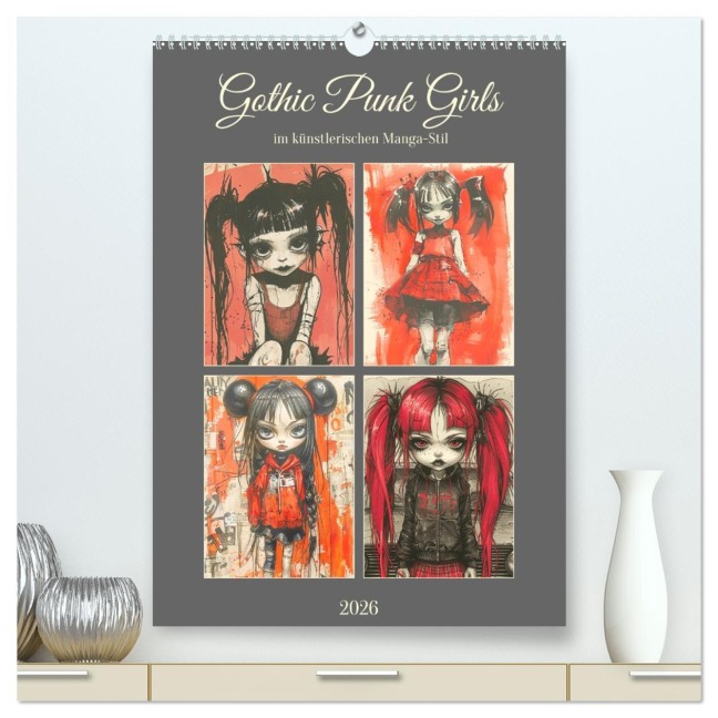 Gothic Punk Girls im künstlerischen Manga-Stil (hochwertiger Premium Wandkalender 2026 DIN A2 hoch), Kunstdruck in Hochglanz - Rose Hurley