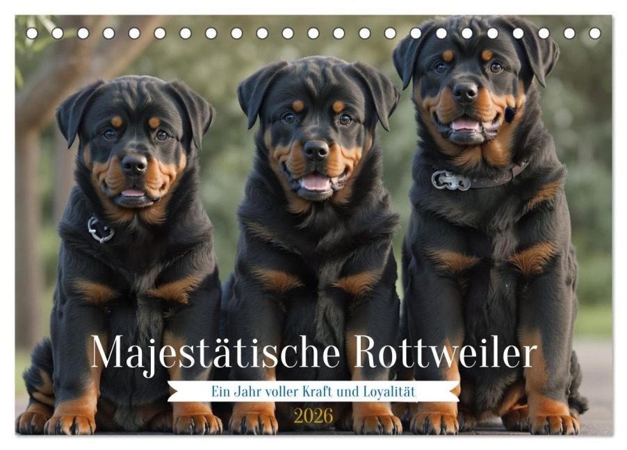 Majestätische Rottweiler: Ein Jahr voller Kraft und Loyalität (Tischkalender 2026 DIN A5 quer), CALVENDO Monatskalender - Ro-Design Ro-Design