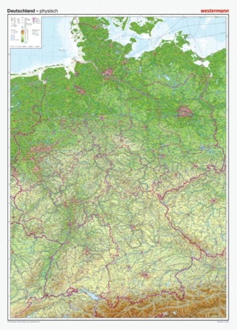 Posterkarten Geographie: Riesenposter Deutschland, physisch. 1 : 750.000 - 