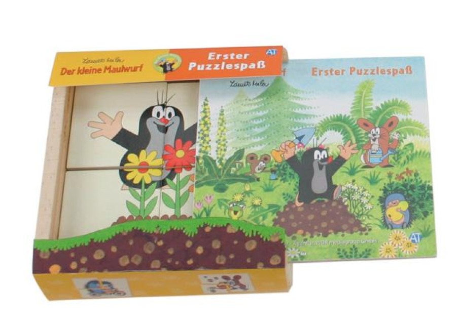 Erster Puzzlespaß aus Holz "Der kleine Maulwurf". 4 Motive mit je 4 Teilen - 