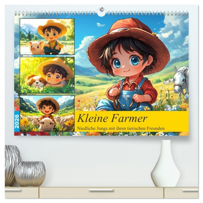 Kleine Farmer. Niedliche Jungs mit ihren tierischen Freunden (hochwertiger Premium Wandkalender 2026 DIN A2 quer), Kunstdruck in Hochglanz - Rose Hurley