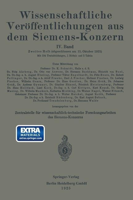 Wissenschaftliche Veröffentlichungen aus dem Siemens-Konzern - Heinrich Boul, Hans Gerdien, Johannes Grüss, Andreas Gyemant, Friedrich Heintzenberg
