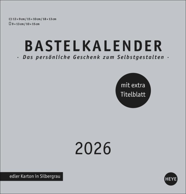 Premium-Bastelkalender silbergrau mittel 2026 - 