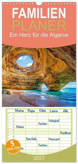 Familienplaner 2027 - Ein Herz für die Algarve mit 5 Spalten (Wandkalender, 21 x 45 cm) CALVENDO - Christa Kramer