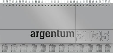 Tisch-Querkalender argentum 2025 - Büro-Planer 29,7x13,5 cm - Tisch-Kalender - 1 Woche 2 Seiten - silber - Ringbindung - Zettler - 