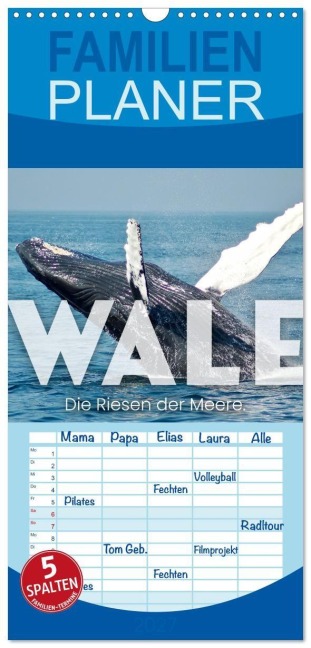 Familienplaner 2027 - Wale - Die Riesen der Meere. mit 5 Spalten (Wandkalender, 21 x 45 cm) CALVENDO - Sf