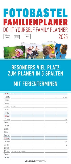 Foto-Bastel-Familienplaner 2025 - Bastelkalender zum Aufhängen - 19,5x45 cm - datiert - mit 5 Spalten - Fotokalender - Familienkalender - Wandkalender - 