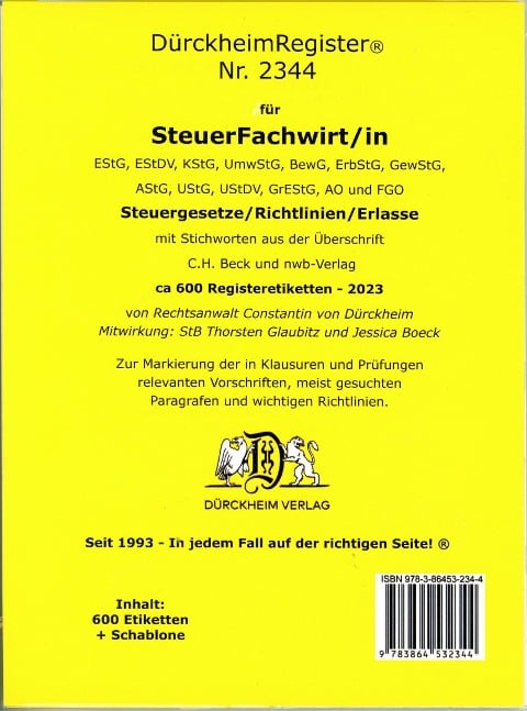 DürckheimRegister® STEUERFACHWIRT/IN 2023 Steuegesetze- Richtlinien + Erlasse mit Stichworten - 