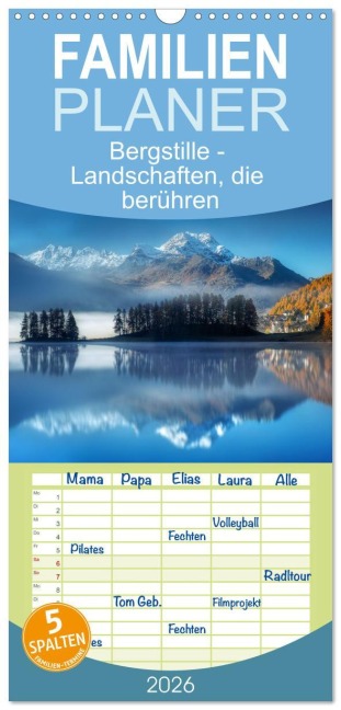 Familienplaner 2026 - Bergstille - Landschaften, die berühren mit 5 Spalten (Wandkalender, 21 x 45 cm) CALVENDO - Judith Kuhn