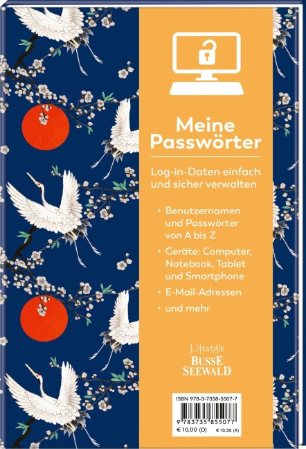 Meine Passwörter. Ein Eintragebuch für Ihre Zugangsdaten, das Sie einfach in Ihrem Bücherregal verstecken können. - Frechverlag