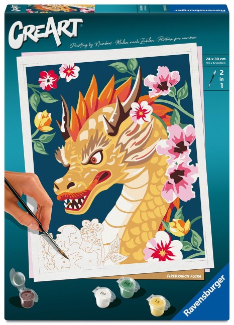 CreArt, Malen nach Zahlen Adults Trend - Feuerdrache Flora - 