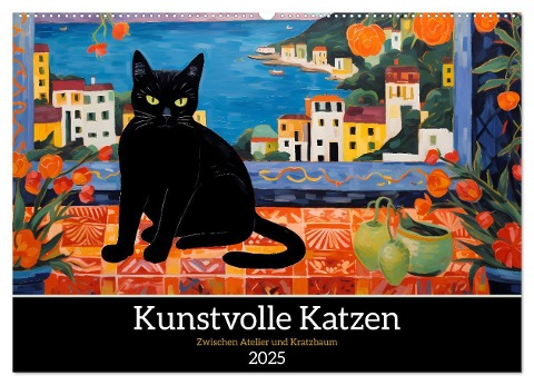 Kunstvolle Katzen (Wandkalender 2025 DIN A2 quer), CALVENDO Monatskalender - HollywayArt HollywayArt