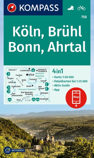 KOMPASS Wanderkarte 758 Köln, Brühl, Bonn, Ahrtal 1:50.000 - 