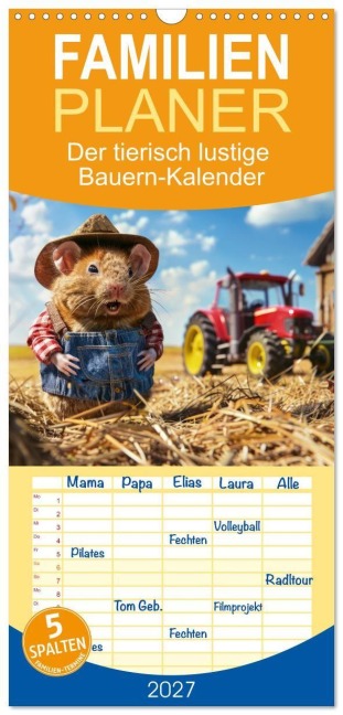 Familienplaner 2027 - Der tierisch lustige Bauern-Kalender mit 5 Spalten (Wandkalender, 21 x 45 cm) CALVENDO - Peter Rübsamen
