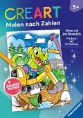 Ravensburger CreArt Malen nach Zahlen ab 5: Dinos auf der Baustelle, Malbuch, 24 Motive, Zauberpapier - 