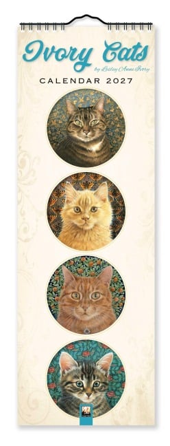 Ivory Cats - Gemalte Katzen - Slimline-Kalender 2027 - Original Flame Tree Publishing-Kalender Slimeline [Mehrsprachig] [Kalender] - Anne Lesley