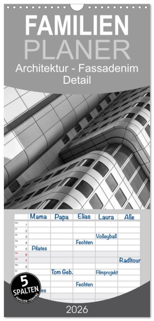 Familienplaner 2026 - Architektur - Fassaden im Detail 2026 mit 5 Spalten (Wandkalender, 21 x 45 cm) CALVENDO - Franco Tessarolo