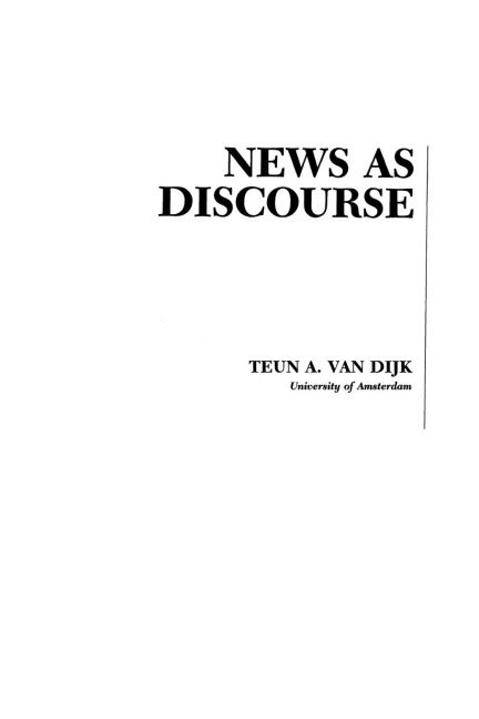 News As Discourse - Teun A. Van Dijk