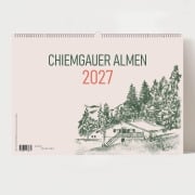 Cover-Bild zum Titel 'Alm Kalender 2027 - Chiemgauer Alpen | Handgezeichneter Wandkalender mit 12 Almen | Illustrativer Monatskalender, A4 quer' von 'Xoxo Arte'