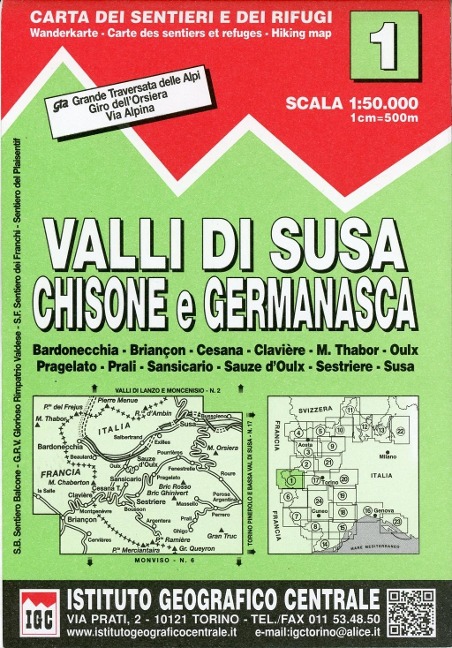 IGC Italien 1 : 50 000 Wanderkarte 01 Valli di Susa, Chisone e Germanasca - 