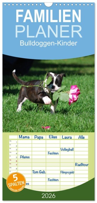 Familienplaner 2026 - Bulldoggen-Kinder mit 5 Spalten (Wandkalender, 21 x 45 cm) CALVENDO - Elisabeth Stanzer