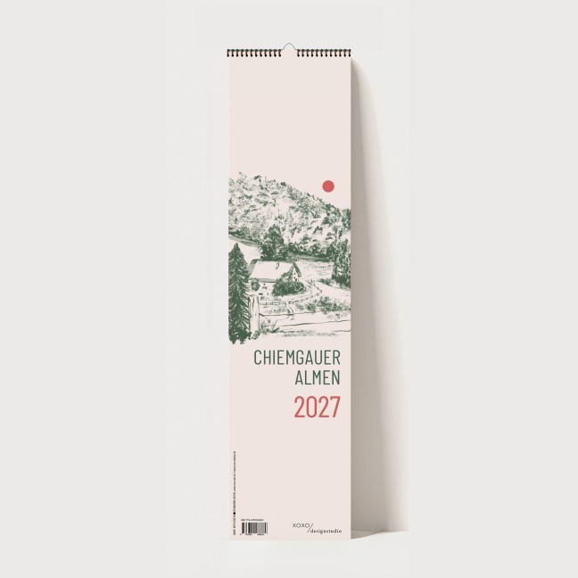 Küchenkalender 2027 - Chiemgauer Almen | Handgezeichneter Wandkalender mit 12 Almen | Illustrativer Monatskalender, - Xoxo Arte