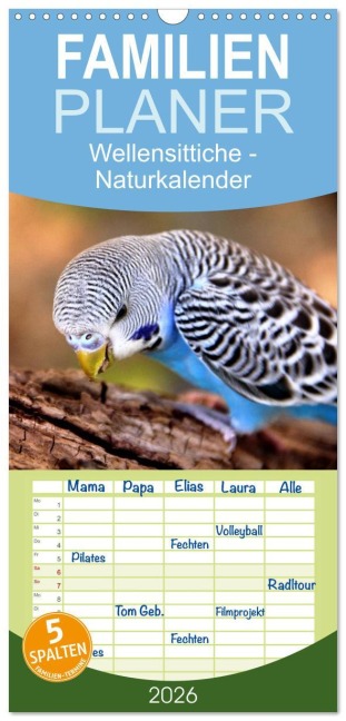 Familienplaner 2026 - Wellensittiche - Naturkalender mit 5 Spalten (Wandkalender, 21 x 45 cm) CALVENDO - Björn Bergmann