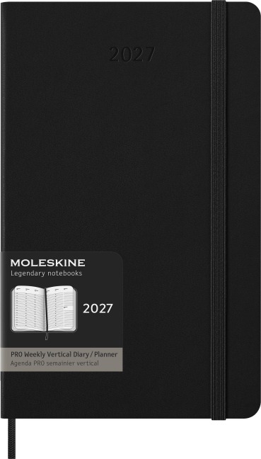 Moleskine 12 Monate Pro Wochen Notizkalender 2027, Pro Large/A5, 1 Wo = 2 Seiten, vertikal, Spalten für Notizen, fester Einband, Schwarz - 