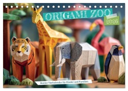 Cover-Bild zum Titel 'Origami Zoo - Bunter Tierkalender für Kinder und Familien (Tischkalender 2026 DIN A5 quer), CALVENDO Monatskalender' von 'Mb Fotografie'