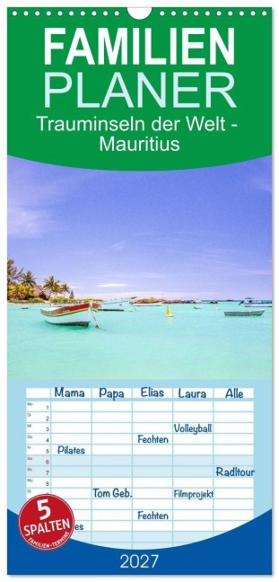 Familienplaner 2027 - Trauminseln der Welt - Mauritius mit 5 Spalten (Wandkalender, 21 x 45 cm) CALVENDO - Reinhard Müller