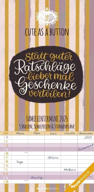 Cute as a button 2025 Familienplaner - Familien-Timer - Termin-Planer - Kinder-Kalender - Familien-Kalender - 22x45 - 