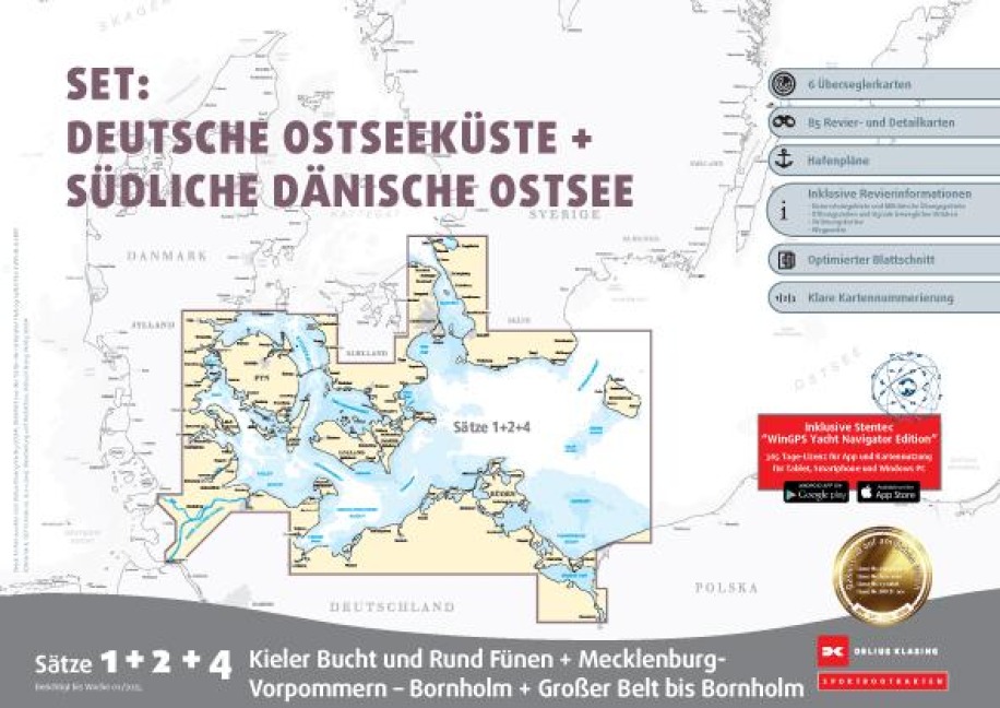Sportbootkarten Satz 1, 2 und 4  Set: Deutsche Ostseeküste und Südliche Dänische Ostsee (Ausgabe 2025) - 