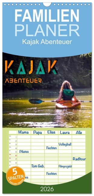 Familienplaner 2026 - Kajak Abenteuer mit 5 Spalten (Wandkalender, 21 x 45 cm) CALVENDO - Peter Roder