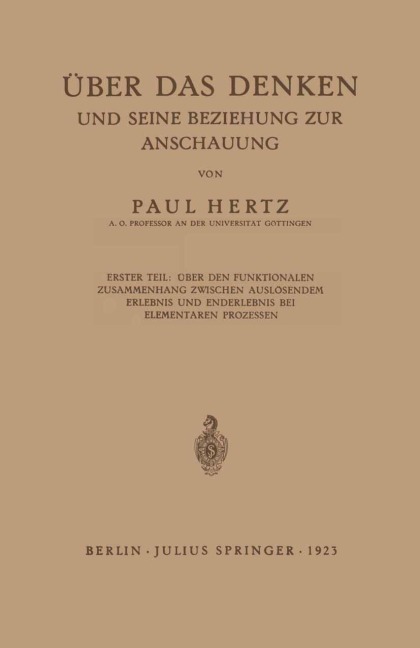 Über das Denken und Seine Beziehung zur Anschauung - Paul Hertz