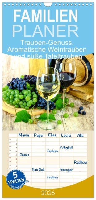 Familienplaner 2026 - Trauben-Genuss. Aromatische Weintrauben und süße Tafeltrauben mit 5 Spalten (Wandkalender, 21 x 45 cm) CALVENDO - Rose Hurley