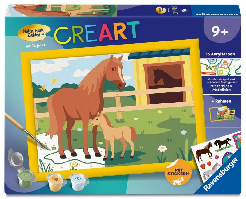 CreArt, Malen nach Zahlen Kinder - Pferdemama und Fohlen - 