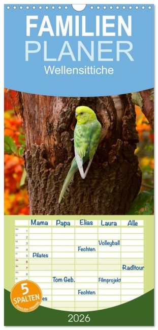 Familienplaner 2026 - Wellensittiche mit 5 Spalten (Wandkalender, 21 x 45 cm) CALVENDO - Björn Bergmann
