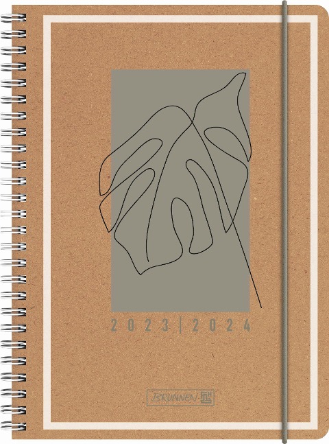 BRUNNEN 1072175024 Wochenkalender Schülerkalender 2023/2024 "Jungle Leaf" 2 Seiten = 1 Woche Blattgröße 14,8 x 21 cm A5 Hardcover-Einband mit Kraftpapierüberzug - 