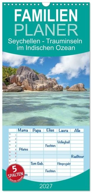 Familienplaner 2027 - Seychellen - Trauminseln im Indischen Ozean mit 5 Spalten (Wandkalender, 21 x 45 cm) CALVENDO - Thomas Bugdoll