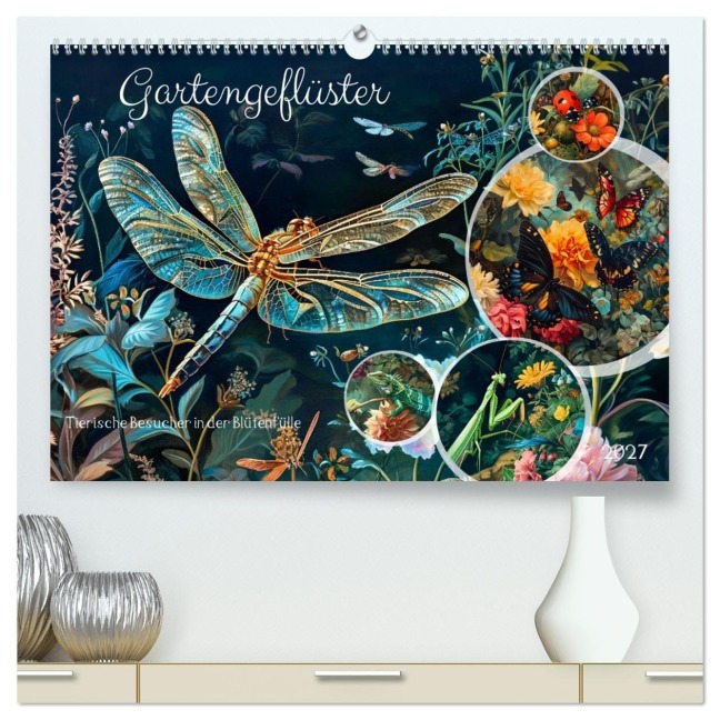 Gartengeflüster - Tierische Besucher in der Blütenfülle (hochwertiger Premium Wandkalender 2027 DIN A2 quer), Kunstdruck in Hochglanz - Anja Frost